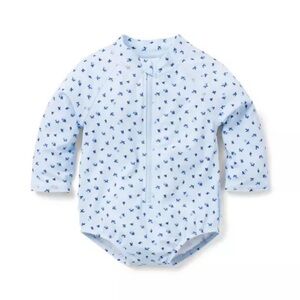 NWT Janie and Jack rash guard swimsuit beau blue floral w/ ruffles 0-3 months‎